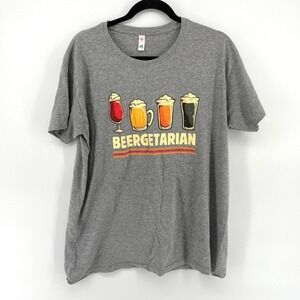 🚀 Beergetarian Graphic T-Shirt Gray Unisex‎ Tee Novelty Adult Large Beverage